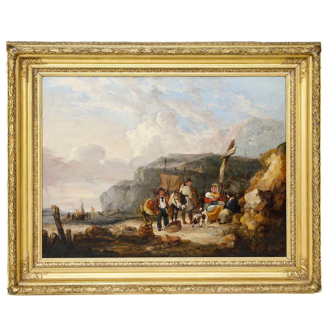 19th C. Dutch Fishing Village Scene, Oil on Canvas (1 of 5)