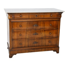 19th C. French Walnut Marble Top Louis Philippe Chest