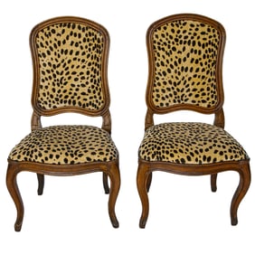 19th C. French Provincial Style Walnut Side Chairs, Pair