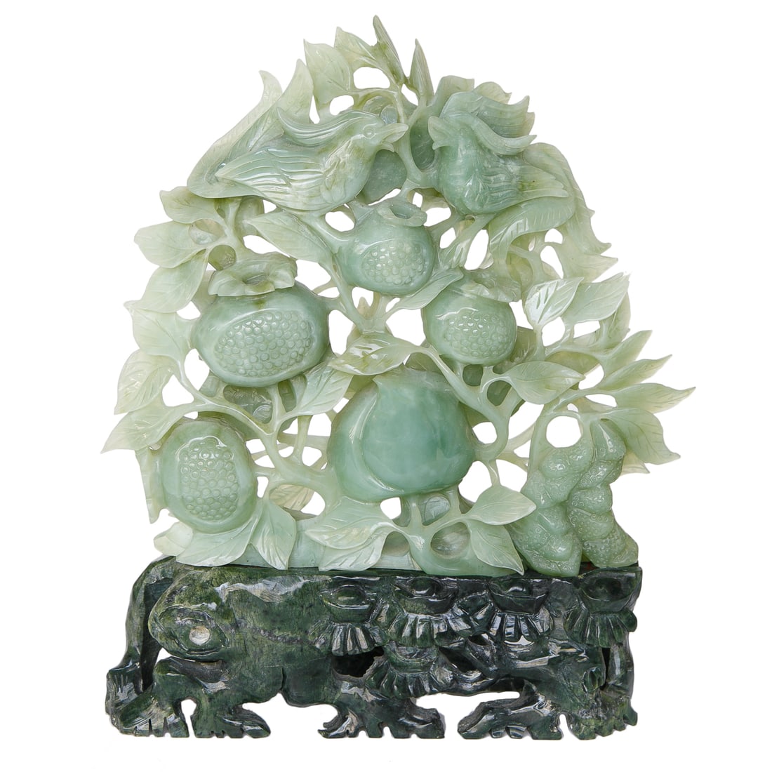 Vintage Pierced and Carved Jade Pomegranate Sculpture on Carved Jade Base (1 of 8)