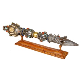 Vintage Tibetan Phurba Kila Adorned with Semi Precious Stones
