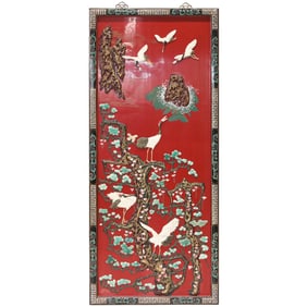 Vintage Chinese Red Lacquered Coromandel Hanging Wall Panel