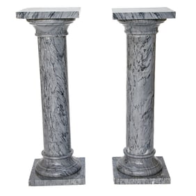 Vintage Gray Marble Square Pedestals, Pair
