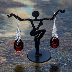 Platinum Rubilite and Diamond Earrings