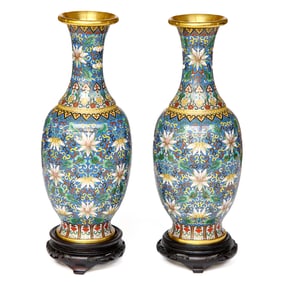 Vintage Chinese Cloisonne Enamel Vases, Pair