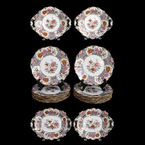 Late 19th C. English Porcelain Dessert Service, Sixteen Pieces Total