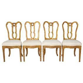 Italian Florentine Style Gilt Wood Carved Side Chairs, Four Total