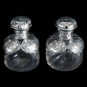 Antique William Comyns and Sons, London, Victorian Style Sterling Silver Overlay and Glass Perfume