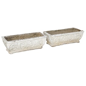 Vintage Cast Stone Painted Rectangular Planters, Pair