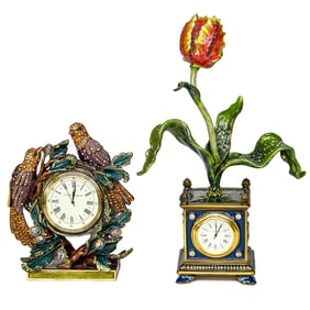 Vintage Jay Strongwater Desk Clocks, Two Total