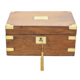 Mid 19th C. Walnut Campaign Style Brass Bound Traveling Lap Desk
