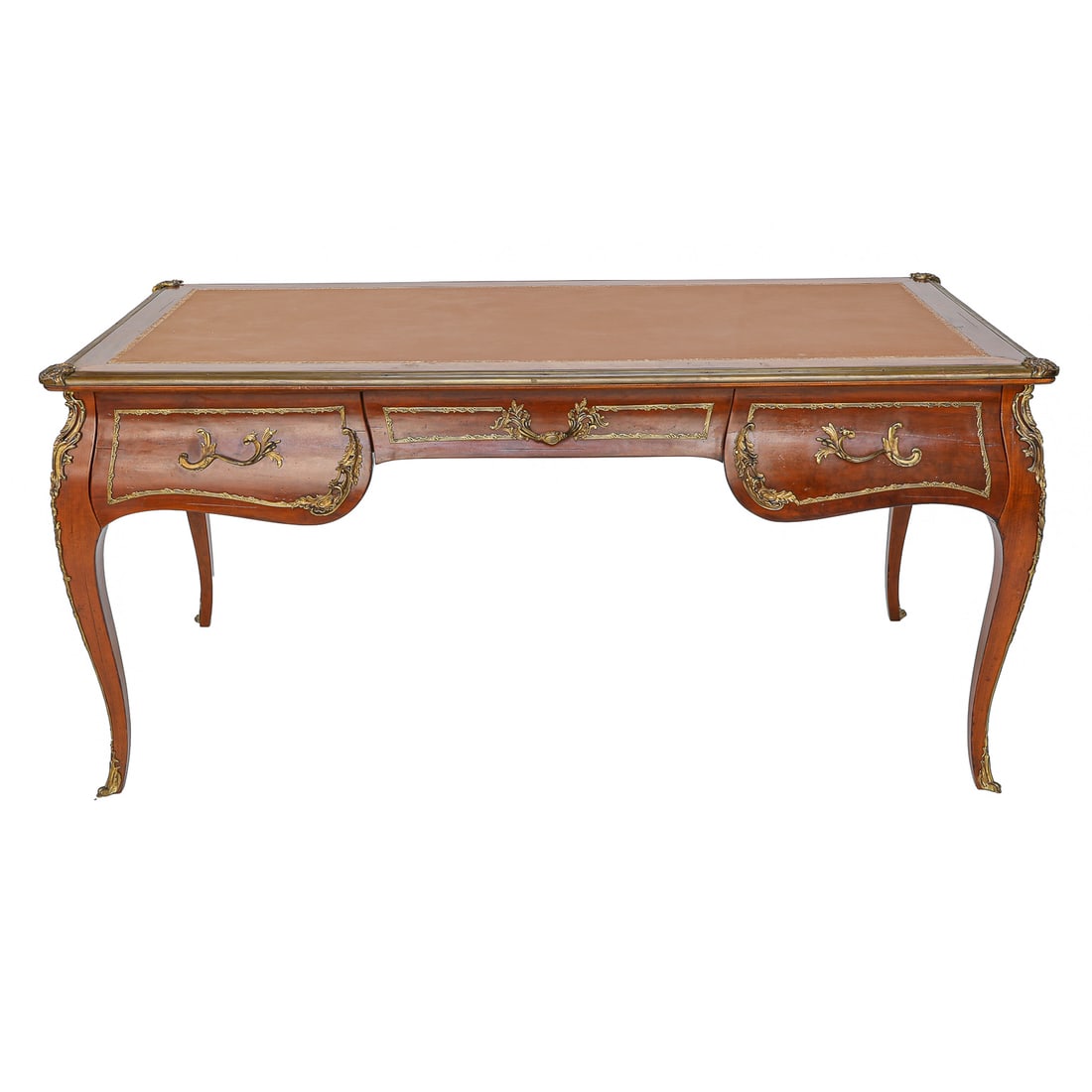 Vintage Louis XV Style Cherrywood and Brass Bureau Plat (1 of 10)