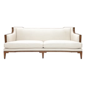 Theodore Alexander Beige Upholstered Sofa with Walnut Finish Frame