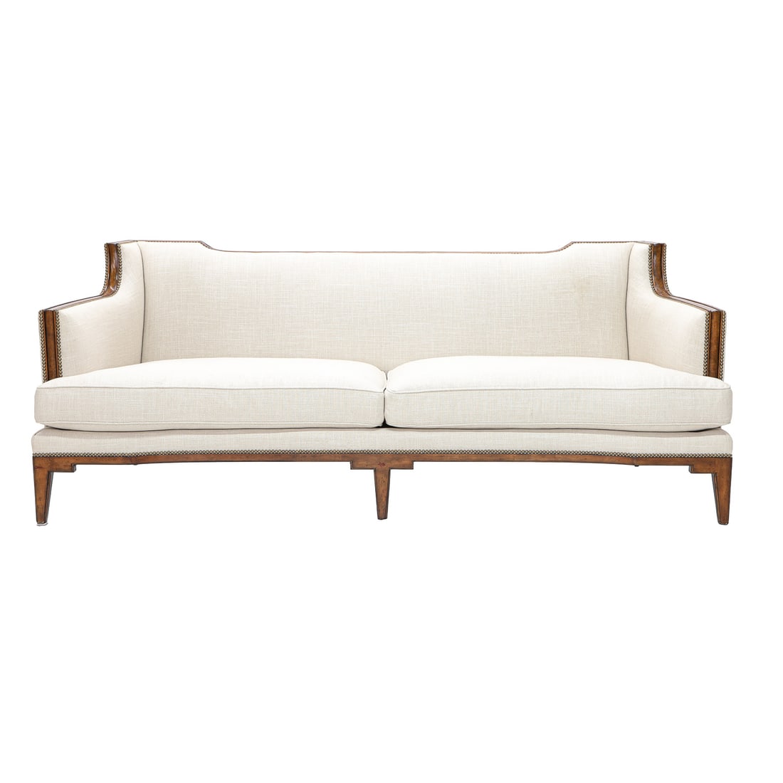 Theodore Alexander Beige Upholstered Sofa with Walnut Finish Frame (1 of 6)