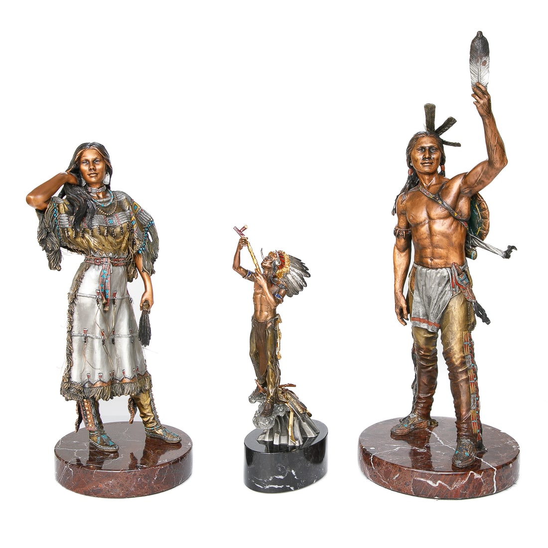 Patinated Bronze and Mixed Media Native American Sculptures, Three Total (1 of 20)