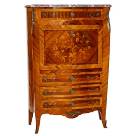 Antique Louis XV Style Kings Wood Marble Top Secretaire a Abattant