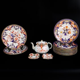 Group of Royal Crown Derby English Porcelain, Twelve Pieces Total, In Imari Pattern
