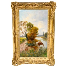 Antique Vertical Landscape Scene, Oil on Canvas