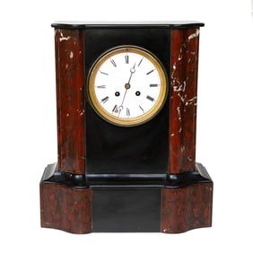 Vintage Rouge Marble and Black Onyx Mantle Clock