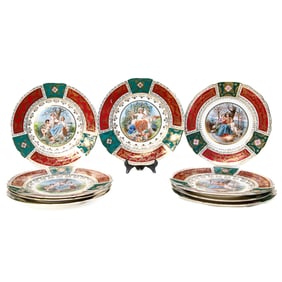 Karlsbad German Porcelain Dinner Plates, Nine Total
