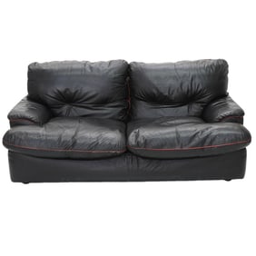 Mid Century Modern Roche Bobois Black Leather Sofa Made by Marco Zani of Italy
