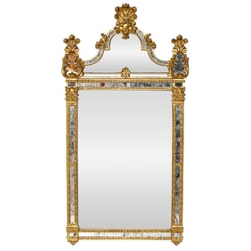 Vintage Belgian Made Carved Gilt Wood Wall Mirror
