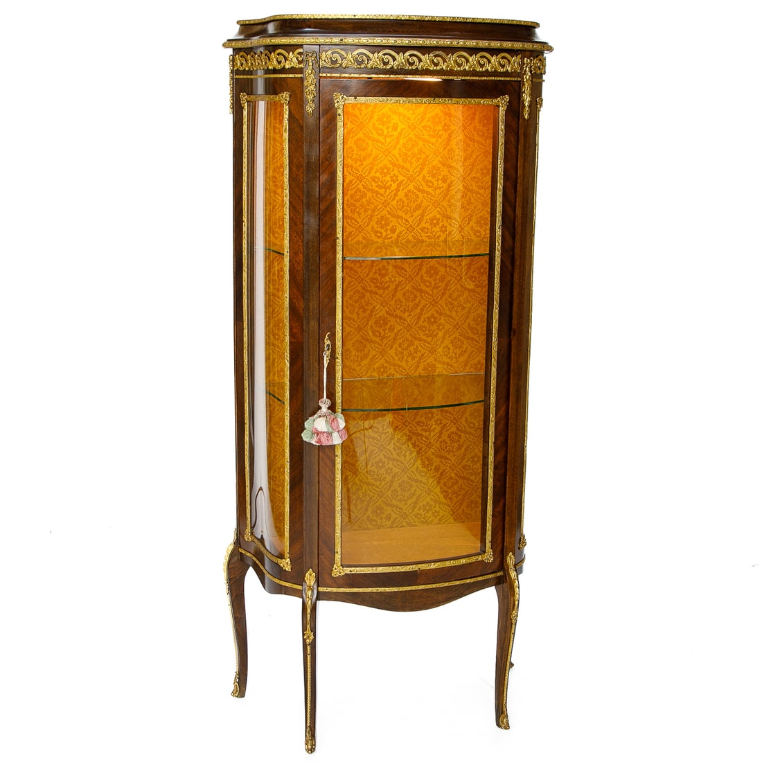 Spanish Made Louis XV Style Beech Wood and Walnut Shaped Front Vitrine (1 of 8)