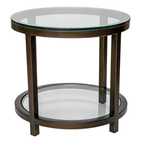 Contemporary Circular Two Tier Glass and Metal Side Table