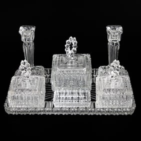 Vintage Glass Vanity Set, Seven Pieces