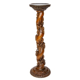 Vintage Carved Grape Vine Mahogany Pedestal