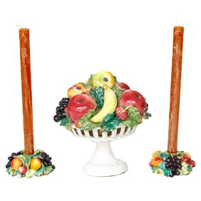 Italian Made Porcelain Fruit Form Items, Three Total