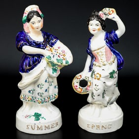 Vintage Staffordshire Figures, Two of the Four Seasons - Spring and Summer