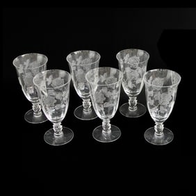 Group of Vintage Heisey Etched Water Glasses, Six Total