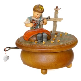 Vintage Hand Carved Wooden Italian Anri Music Box