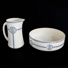 Antique Porcelain Pitcher and Wash Bowl, Two Pieces