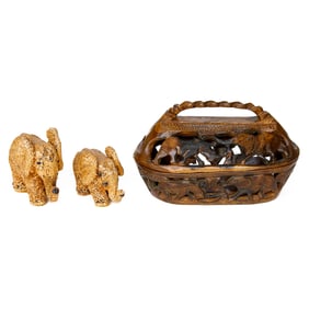 Group of African Style Decorative Table Top Items, Three Total