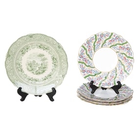 English Porcelain Decorative Plates, Five Total