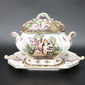 Vintage Italian Capodimonte Soup Tureen with Lid and Under Plate