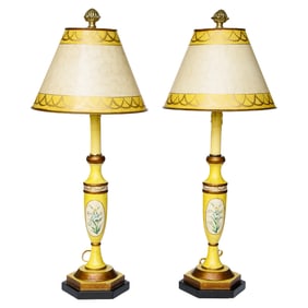 Contemporary Painted Tole Style Table Lamps, Pair