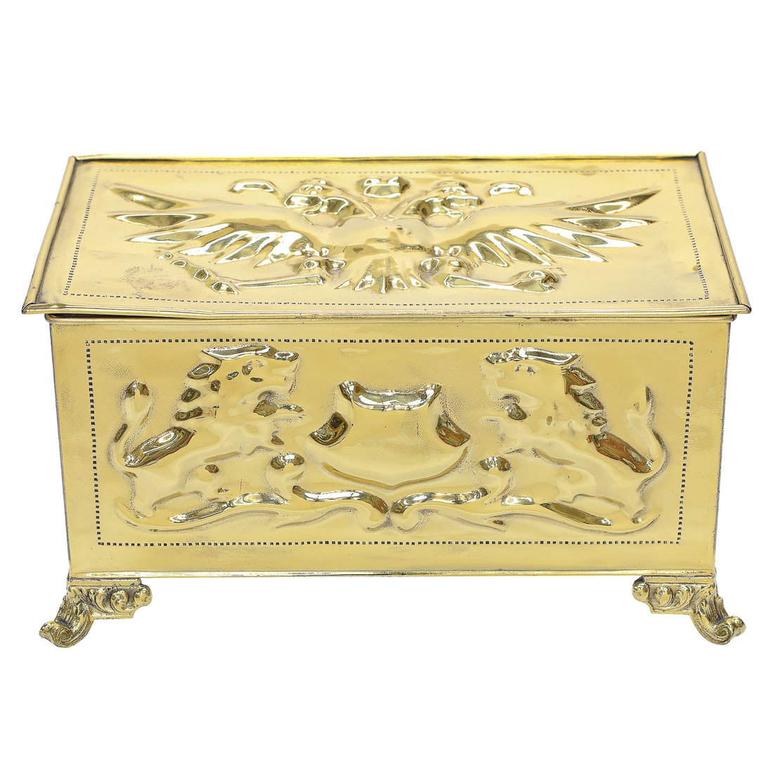 19th C. Russian Brass Cigar Humidor Featuring Double Eagle Insignia on Hinged Lid (1 of 8)