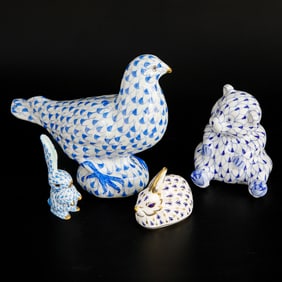 Group of Blue and White Porcelain Animals, Four Total