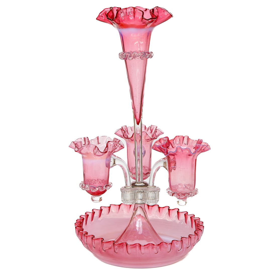 Vintage Victorian Art Glass Cranberry Epergne (1 of 7)