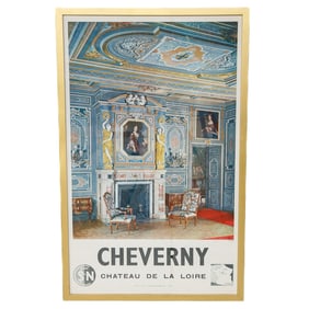 Mid-20th C. Framed French Travel Poster Featuring Interior Scene of Chateau de Cheverny