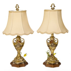 Distressed Finish Urn Form Table Lamps, Pair