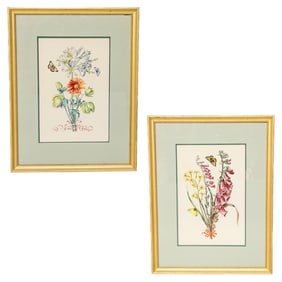 Nicolas Jean Baptiste de Poilly (French) Hand Colored Watercolors, Pair