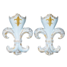 Antique French Porcelain Fleur de Lys Form Vases, Pair