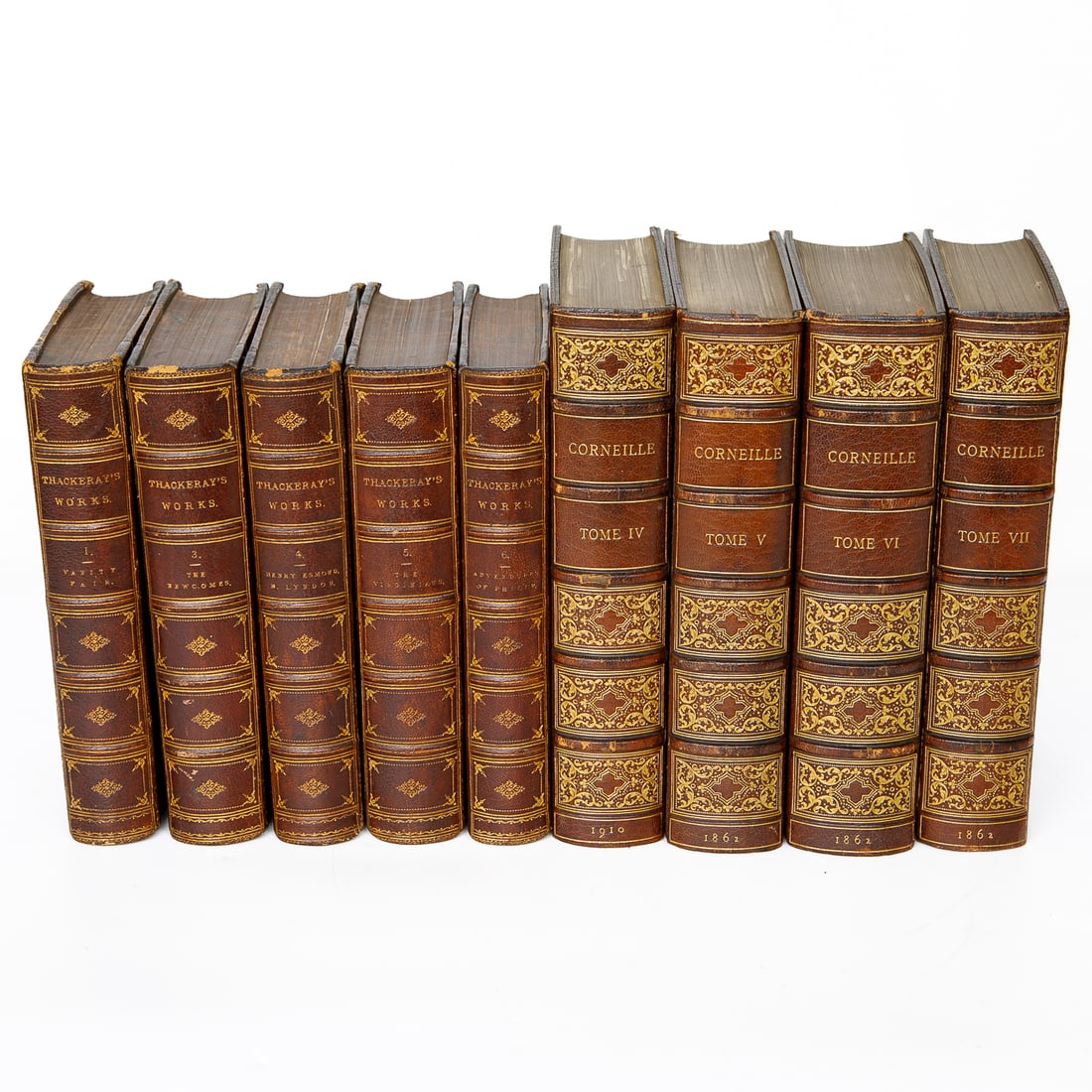 Group of Leather Bound Books, Nine Total: Group of Leather Bound Books, Nine Total, Includes Volumes Four Thru Seven, Corneille, The Works of Corneille, The Great Writers of France (Les Grandes Ecrivains de la France), In French, Having Dark