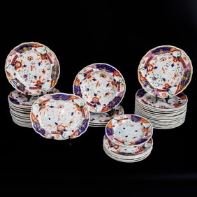 19th C. English Davenport Porcelain Partial Dinner Service, Forty Pieces Total