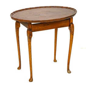 English Walnut Queen Anne Style Oval Side Table
