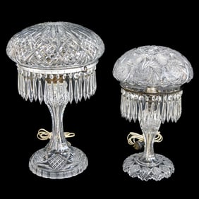 Vintage American Cut Glass Table Lamps, Companion Pair